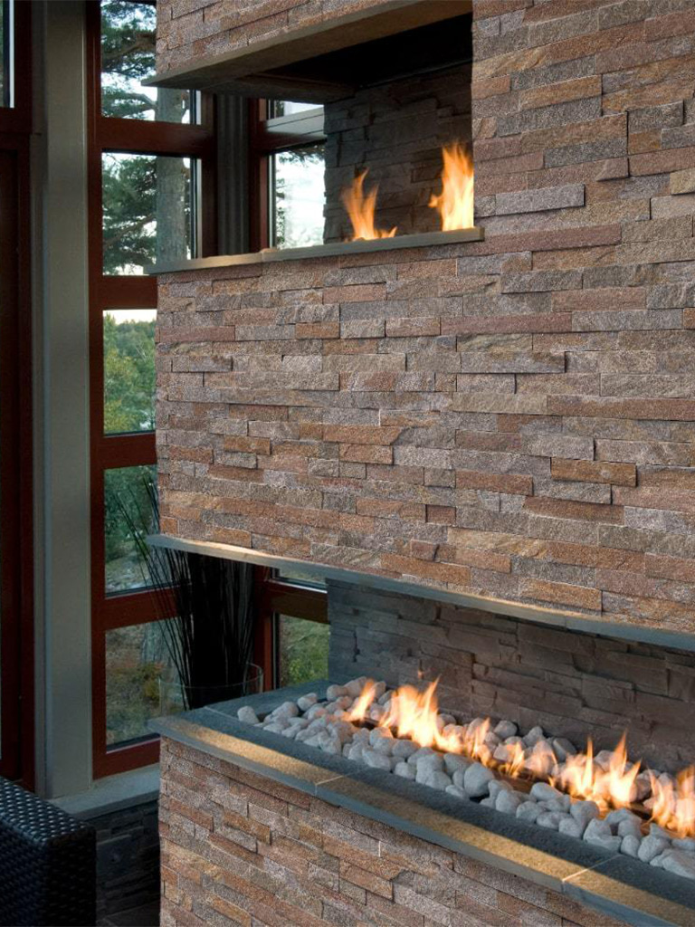 stones and veneers fireplace close up