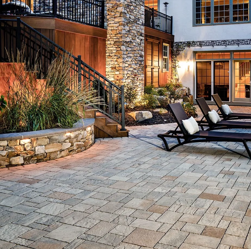 A picture showing a beautiful patio of techo-bloc pages. We carry a wide selection of pavers