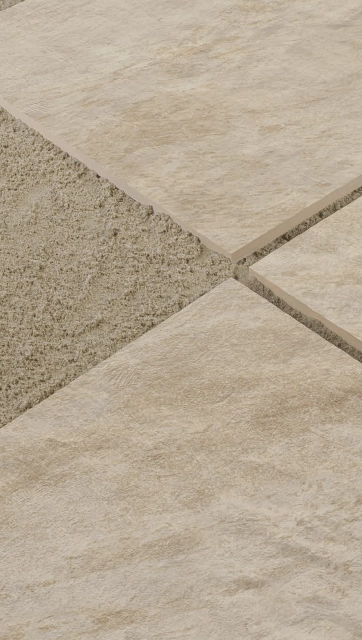 Graphic showing that these porcelain tiles can be laid on sand as as well as a wide range of other bases