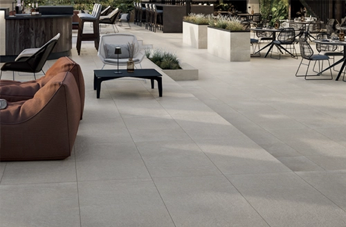 An example of a patio that uses our Indiana limestone inspired porcelain pavers
