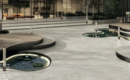 picture of a quartzite style porcelain paver commercial installation