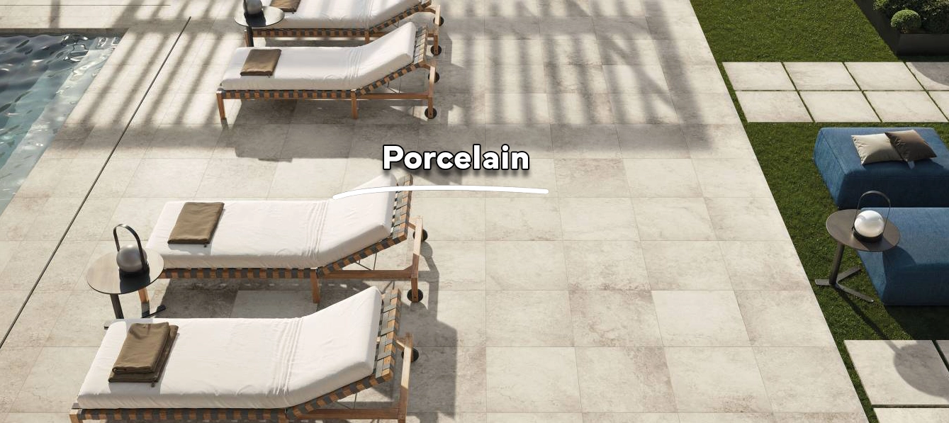 Picture of a porcelain tiled pool deck