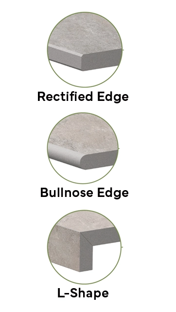 Edge Options for our porcelain tiles are shown in this image