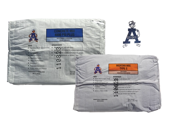 A picture of bagged concrete and mortar