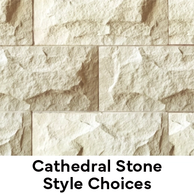 Picture of cathedral dimensional stone from StoneHenge which is a 3-D style veneer in that the center sticks out more than the edges giving a hand chiseled look