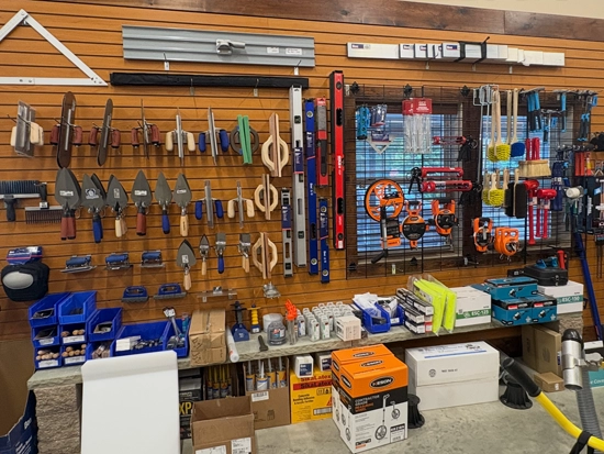 A picture of our masonry tool wall where we stock a wide selection of products