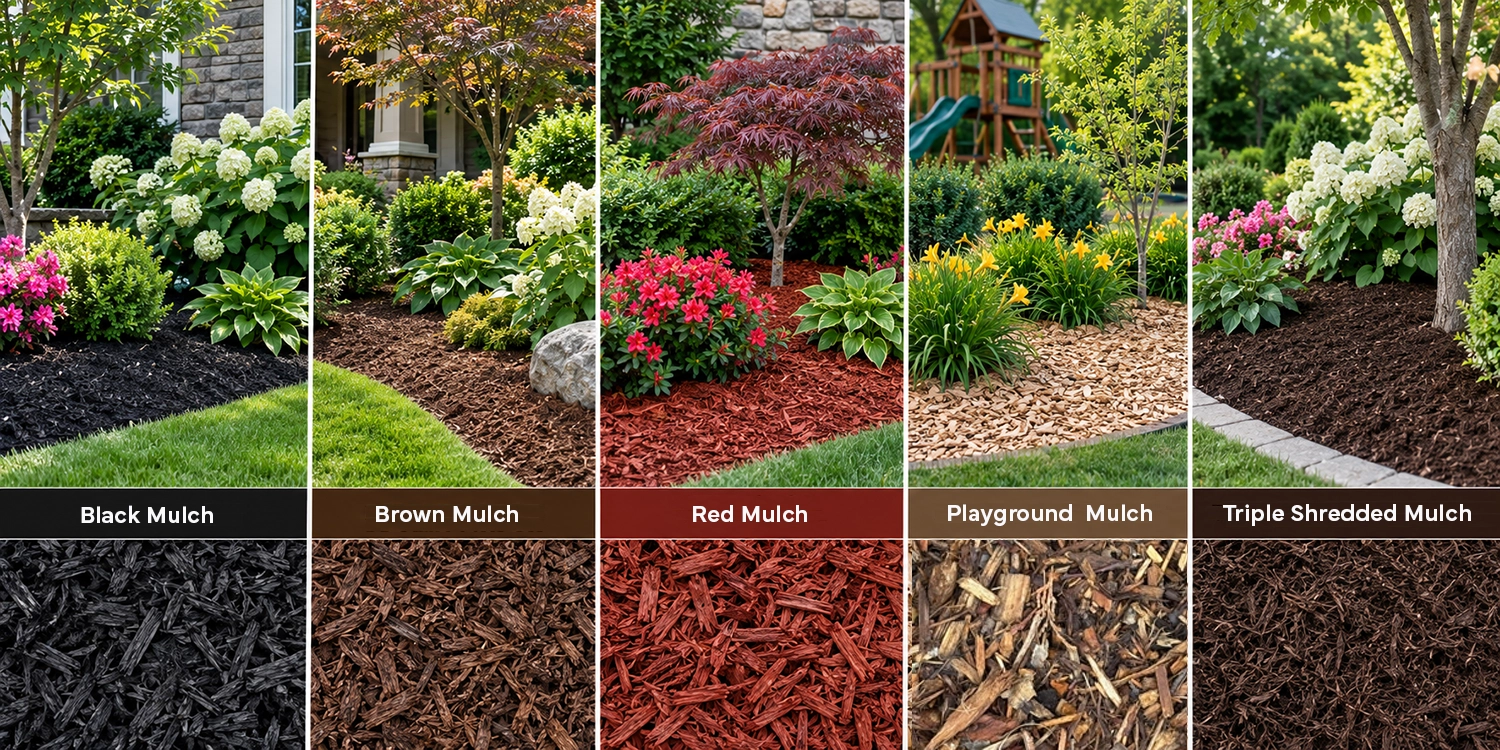 graphic showing the colors of our 5 mulches side by side