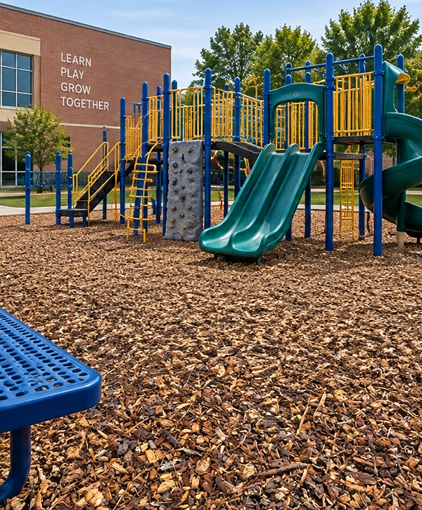 an example of playground mulch in the field at a school playground
